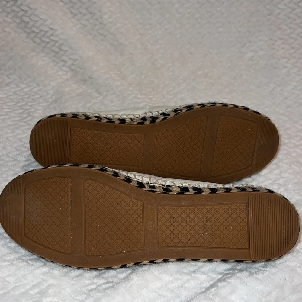 Tory Burch Colour Block Logo Platform Espadrilles Size 9m Black White Leather